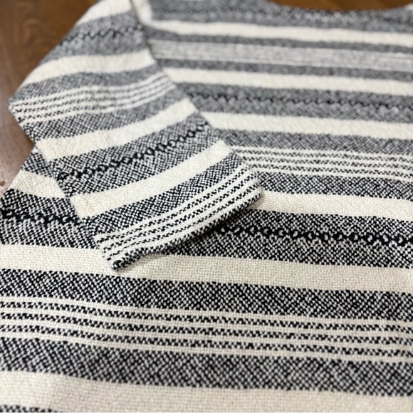 Eileen Fisher Organic Cotton Stripe Fringe Thick 3/4 Sleeve Boxy Sweater M soft - Picture 3 of 12